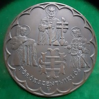 Pogány Gábor Benő: Szt. István, Szt. Imre és Szt. Erzsébet, bronz plakett pár, 14 cm
