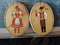 Jancsi and juliska carved wall plate painting of wood only in pairs 20 cm