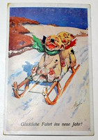 Antique New Year greeting postcard not bonzo