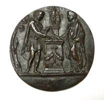 Középkori bronz plakett, Görög, vagy római jelenettel.