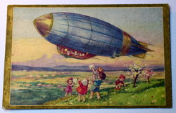 Antique castelli postcard with zeppelin children degami