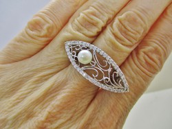 Szépségest szecessziós ezüst gyűrű valódi gyöngy dísszel