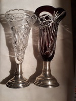 2 crystal vases with silver base, Győr, 1942