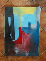70x100 cm, festmény, absztrakt, karton, olaj
