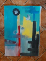 70x100 cm, festmény, absztrakt, karton, olaj
