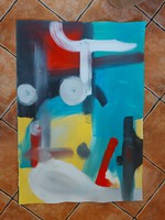 70x100 cm, festmény, absztrakt, karton, olaj