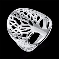 Tree of Life marked 925 filled silver ring 7.5