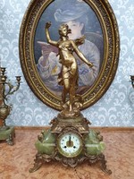 3-piece hippolyte with reproduction of moreau diana statue, sign antique fireplace clock set