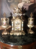 Francia Napoleon Sevres kandalló óra szett (Antik)