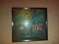 Festmény, olaj, falemez, 53x56 cm teljes méret, "Katz" szignó