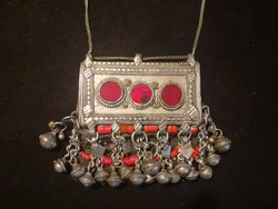 Old yemeni, arabic, amulet box, yemen amulet box, necklace, leather background, handmade, 1 ft