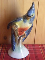 Régi bodrogkeresztúri porcelán, nagy méretű ara papagáj, jelzett