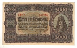 5000 korona 1923 Nyomdahely nélkül 3. hajtatlan