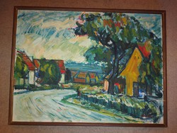 Monos József: "Utcarészlet", festmény, olaj, vászon, remek állapotban, 60x80 cm+keret, képcsarnokos!