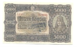 5000 korona 1923 1. Pénzjegynyomda pecséttel