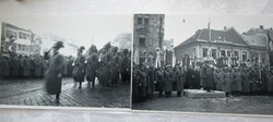 1938 HORTHY MIKLÓS KORMÁNYZÓ KASSA + LOVAS CSENDŐR TISZTELGÉS 2 DB 25 CM FOTÓ VINTAGE NEGATÍVRŐL