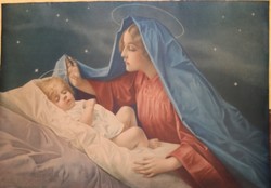 Arno von Riesen Szűz Mária alvó Jézusra vigyáz festménye alapján papírnyomat 100 cm x 68 cm