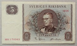Svédország 5 Korona 1956 F