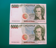 000 5,000 - Italian lira - 2 line - banknote - 1985 - vincenzo bellini