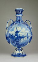 1E454 marked Dutch delft windmill patterned porcelain vase 27 cm