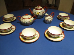 Kínai  teáskészlet 6 személyes  alján jelzett szép állapot kézi festés Vékony porcelán.