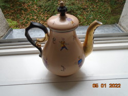 1847 PORTHEIM UND SÖHNE P&S benyomot jelzéssel, kézzel festett érdekes kínai figurákkal  tea kiöntő
