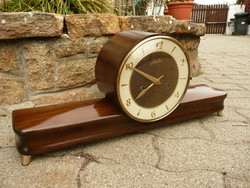 Antik, működő, nagy méretű, feles ütős német Art Deco Junghans kandalló óra