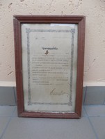 Antique industrial license for the sale of milk in a glazed picture frame 24.5 * 37 cm