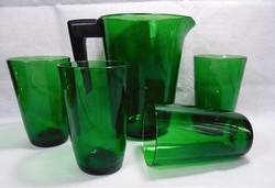 French vereco vinyl record with green glass jug and drink set