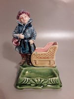 Antique serial porcelain match holder with cigarette offering figural