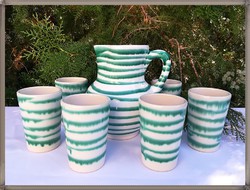 Beautiful, flawless, hand-painted green pattern, 6 + 1 gmundner ceramic lemonade, wine set.