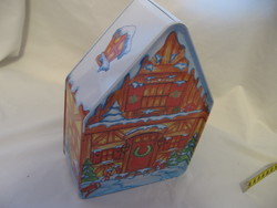 Karácsonyi Mikulásos Fackelmann fém doboz mézecskalács házikó