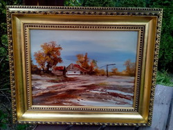 István Reinhardt: small homestead with painting frame in autumn