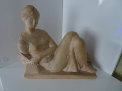 László Deák pottery, resting lady with the fan.