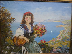 Lipót Illencz (1882-1950) at Lake Balaton. Original painting. Painted in Almádi.