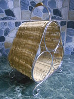 Bortartó asztali krómozott fém fonott vessző 3 üveg borhoz 30*22*15 cm új