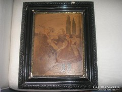 Antique Inlay Art Horse Painting, highly detailed rarity 40 x 34 cm