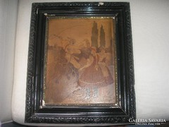 Antique marquetry color equestrian image, very detailed rarity 40 x 34 cm