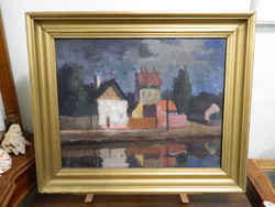 Szőke Győző (1899 -1974) "Tóparti házak" festmény