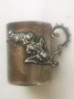 Szecesszió ezüst vodkás füles pohár gyöngyvirág