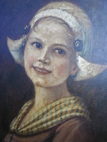 19.sz.Vége.Flamand lány portréja. Olaj-fa.Hátulján alig kivehető pecsét