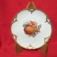 German, germany kpm berlin 1870-1945, thick porcelain plate with fruit, gold decoration. 19 Cm