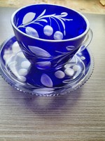 Kék üveg mokkás csésze alátéttel