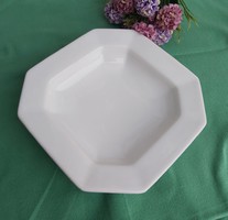 Beautiful old white porcelain serving garnished bowl, nostalgia, peasant decoration