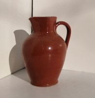 Ujbánya folk ceramic jug, brown glazed spout 13.5 cm