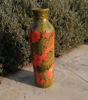 Retro kerámia váza olíva-tűz egyedi színkombinációval 38x11 cm