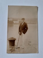 Régi férfi fénykép Abbazia Fiume kikötő fotó levelezőlap