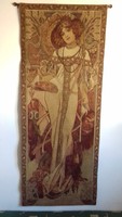 Alfons mucha female figure in spring, tapestry mural with cornice