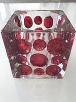 Üvegváza, vastag öntött üveg, festett piros pöttyökkel,  9,5x9,5 cm