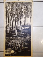 Large linocut with swallow mark